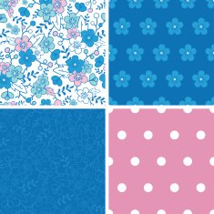 Vector blue and pink kimono blossoms set of four marching N2