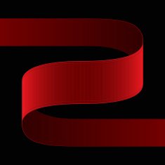 Red fabric glossy curved ribbon on black background N4