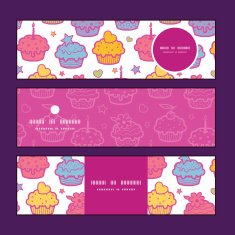 Vector colorful cupcake party horizontal banners set pattern background N2