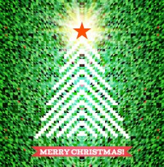 Triangular Christmas tree design on green background