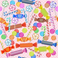Seamless pattern with mixed colorful candies