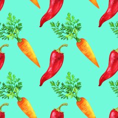 Watercolor seamless pattern with red hot chili peppers and carrots