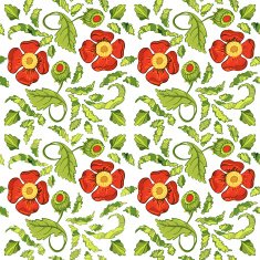 Big light seamless background with poppies and leaves