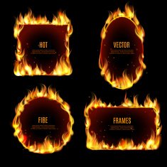 Hot fire flame frame on the black background