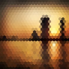 Sunset city hexagon background