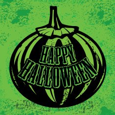 Happy Halloween pumpkin greeting design on bright green