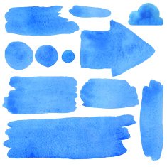 Watercolor set of isolated blue spots stripes