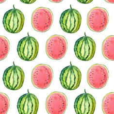 Hand drawn watercolor pattern with watermelon