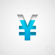 Yen Symbol - &yen; Blue on Watercolor Paper