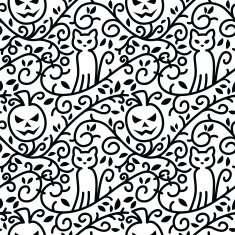 Halloween Cat and Pumpkin Seamless Pattern