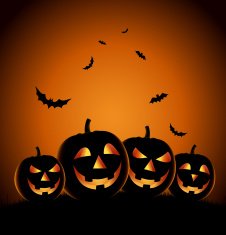 Halloween night background with pumpkins template