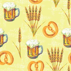 Seamless pattern with Oktoberfest beer and pretzel