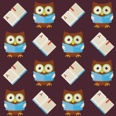 Flat Vector Seamless Pattern Wisdom Owl Reading Book N2