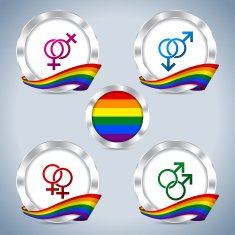 Metallic badges with gay pride ribbon and symbols N2