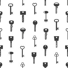 various black keys symbols for open a lock seamless pattern