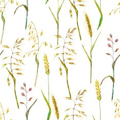 Hand drawn watercolor meadow grass seamless pattern on white