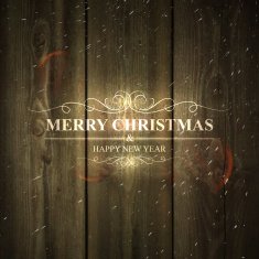 Bright Merry Christmas lettering on Wooden background with snow