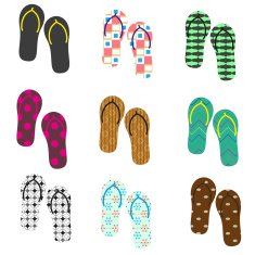 colorful variation of flip flops summer shoes eps10