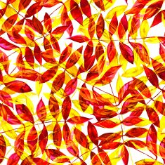 Seamless watercolor red leaves pattern with white background N4