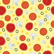 Seamless pattern with tomato salami and mushrooms
