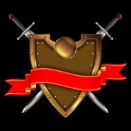 Gold shield red ribbon and swords