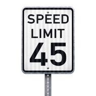 American maximum speed limit 45 mph road sign