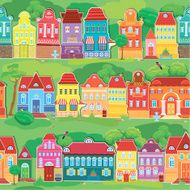 Seamless pattern with decorative colorful houses spring or summer season