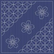 Sashiko motif - blooming cherry flowers and circles Seamless backdrop
