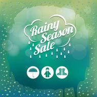 Water Drops on Glass Green Blur Background with Icons