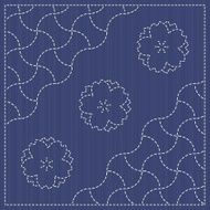 Sashiko motif - blooming cherry flowers and waves Seamless pattern