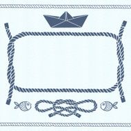 Nautical card with frame marine knots fishes and paper boat