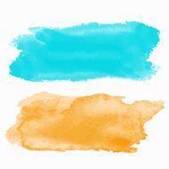 Watercolor blue and orange paint stains isolated