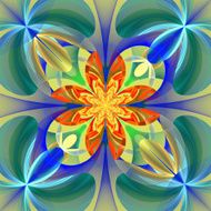 Symmetrical pattern of the flower petals Blue and orange palette N4