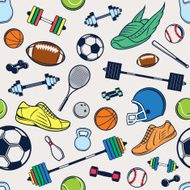 Vector Sport Equipment Color Background Seamless Pattern Icons N2