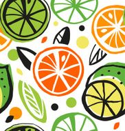 Decorative drawing seamless pattern with citrus fruit