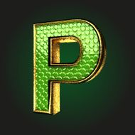 p green letter with gold