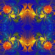 Flower pattern Orange and darkblue palette Fractal design N2