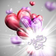 handwritten Happy Mothers Day retro label with light rays N2