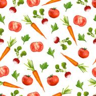 Seamless pattern with radishes carrots and tomatoes Watercolor style vector