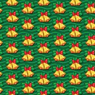 Seamless pattern of Christmas bells with leaves on background wi N2