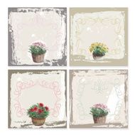 vintage grunge frame garden flowers watercolor Background template