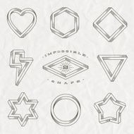 Set of impossible shapes on a crumpled paper background