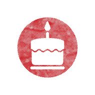 Cake icon with single candle pixel print halftone dots