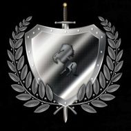 Medieval silver shield with sword and horse laurel branchs