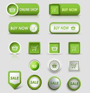 Collection web green buttons and pointers for shopping N2