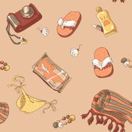 Seamless texture with items for traveling