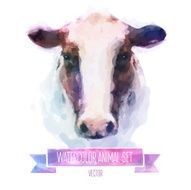 Vector set of watercolor illustrations Cute cow