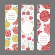 Set of Vertical Fruit Banners Harvest berry ornament Vector Illustration