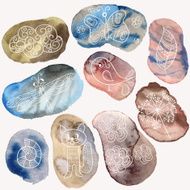 Vector Watercolor Stones with white Drawings