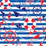 Seamless nautical pattern on striped backdrop